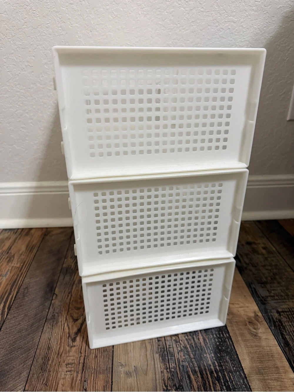 Stackable White Plastic Storage Drawers - 3 Tier